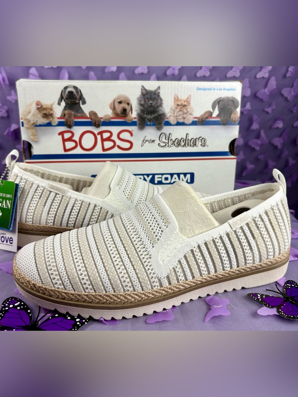 BOBS by Skechers Women's Slip-On Knit Flats in Cream
